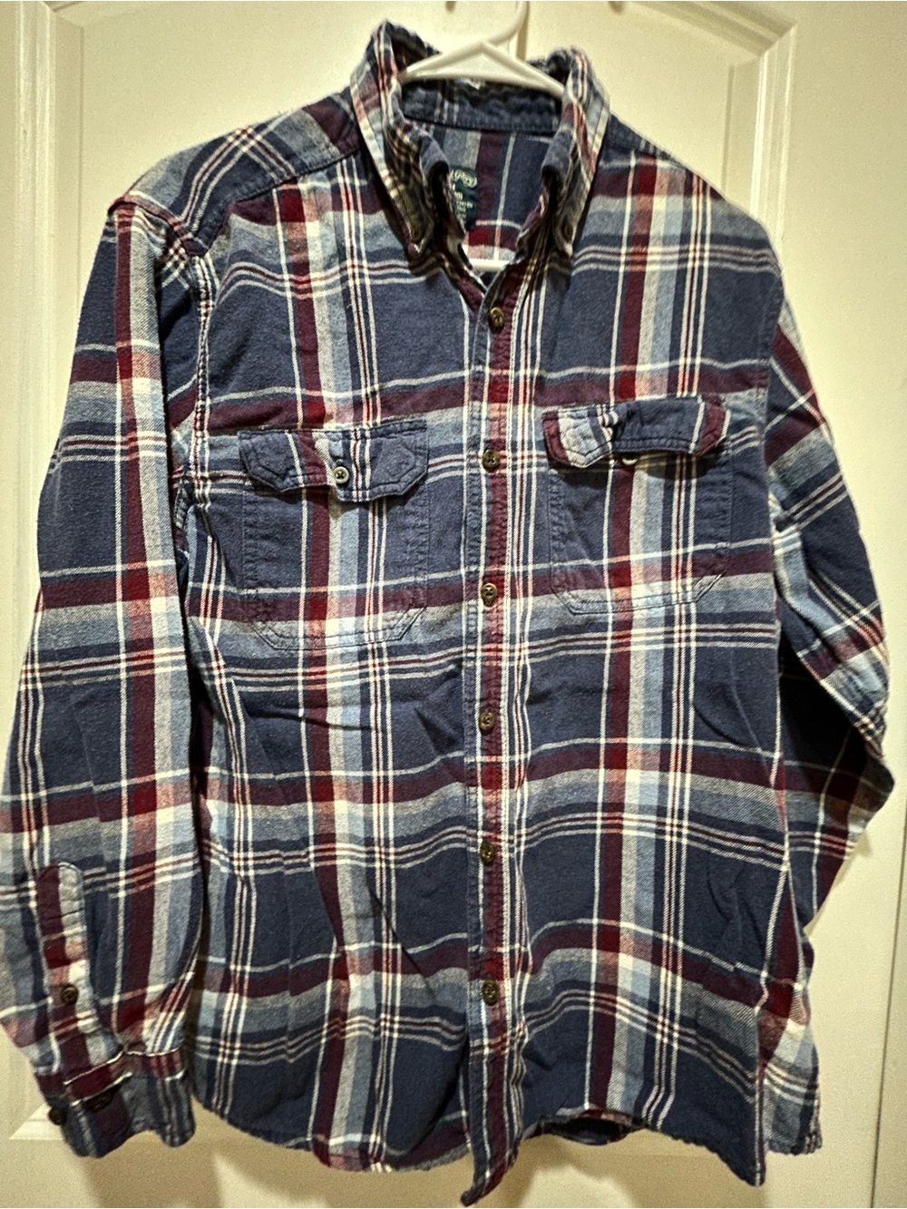 Faded Glory Navy and Burgundy Plaid Button-Down Shirt